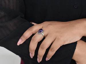 Anillo de plata de pera de amatista púrpura oscuro, joyería de piedras preciosas hecha a mano de Plata de Ley 925, venta al por mayor, pedido a granel, anillo de plata de marca - Product Image 2