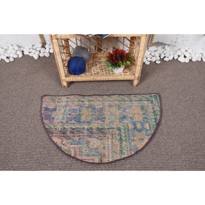 Alfombra turca Vintage azul Beige hecha a mano 2,5X1,5 pies patrón abstracto Rectangular clásico para sala de estar pasillo decorativo Vintage - Product Image 1