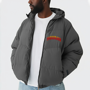 Chaqueta Acolchada de Lona con Capucha de Color Liso de Alta Calidad para Hombre, Estilo Urbano Holgado, Cálida para Invierno, con Cierre de Cremallera, Cortavientos - Product Image 4