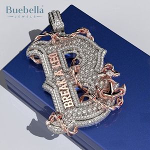 Pendentif lettre glacé personnalisé en argent 925 'Break A Leg' B collier initial, bijoux Hip Hop Bling avec breloque design ancre - Product Image 3