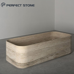 Vasca da Bagno in Travertino Personalizzabile Stile Minimalista Premium PerfectStone per Ville e Appartamenti di Lusso - Product Image 1