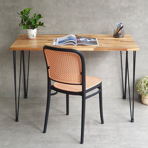 HBWD024 Wooden Computer <b>Desk</b> 120x60cm Tram Wood with Hairpin Legs and Iron Base Elegant 120x60cm Wooden <b>Workstation</b> - Product Image 5