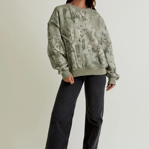 Wholesale Custom Front Women's Casual Loose Long-Sleeved <b>Oversized</b> <b>Fleece</b> <b>Hoodie</b> Sweatshirt Tree Camo Printed 100% Winter Autumn - Product Image 3