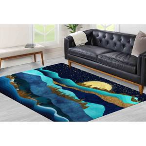 Alfombra de Lana con Estampado de Paisaje Forestal Dorado, Estilo Tradicional Ecológico, Pelo Mediano, Respaldo de Látex - Product Image 4