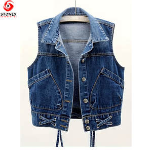 Chaleco Vaquero Corto para Mujer, Ecológico, Moderno, Informal, con Cierre de Botones Delanteros, de Alta Calidad, Venta al por Mayor de Fábrica - Product Image 1