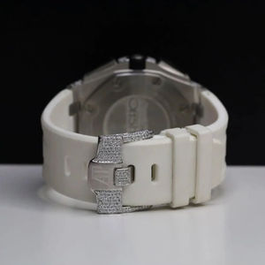 Reloj de Lujo para Hombre Totalmente Cubierto de Diamantes con Correa Blanca, Reloj de Cuarzo de Diseñador, Reloj de Moda con Diamantes Moissanite, Logotipo Personalizado - Product Image 4