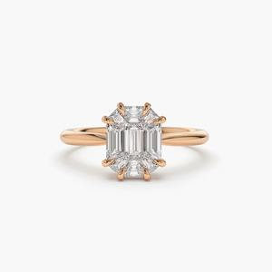 Bague de fiançailles solitaire en diamant véritable taille émeraude étincelante 1,25 CTW certifiée IGI, bijoux personnalisés en or rose 14 carats avec sertissage pavé - Product Image 1
