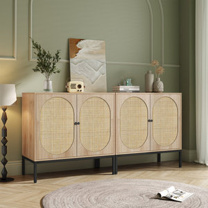 Juego de aparador ancho de bambú moderno, muebles de comedor y sala de estar con almacenamiento para el hogar o el uso de la barra del hogar - Product Image 1
