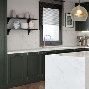 Crux Calacatta 2cm 3cm Polished Edge Quartz Slab Modern Design Kitchen Countertop for <b>Bedroom</b> and <b>Vanity</b> Top Application - Product Image 1
