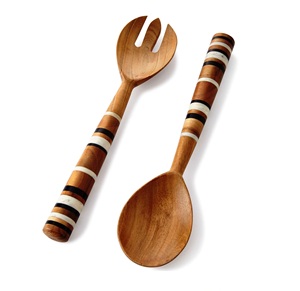 Juego de servidor de ensalada Stonewood Strip 2PC SERVIDOR DE ENSALADA DE MADERA JUEGO DE 2 HECHO A MANO UNICO KETCHENWAR - Product Image 2
