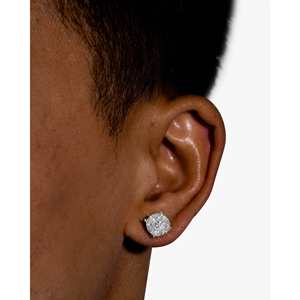 Boucles d'oreilles de mariage en moissanite, or blanc, couleur D, VVS, taille brillant ronde, double halo, à griffes - Product Image 5