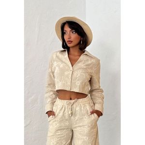 Blusa Elegante para Mujer TOPSHOW, Color Borgoña, Bordada, Mezcla de Lino, Algodón y Poliéster, con Patrón Delicado para Uso Diario - Product Image 2