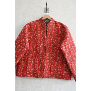 <b>Vintage</b> Style Handmade Eco-Friendly Women's Reversible Woven Cotton Floral Block Print <b>Button</b>-Up Winter Jacket - Product Image 2