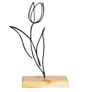 Figurine florale en métal noir radieux sur socle en bois, accent de table moderne, ajoute des vibrations subtiles et sophistiquées, vente en gros en provenance d'Inde - Product Image 1