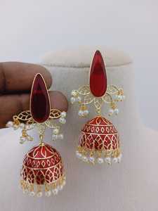 Gold Teardrop Stone <b>Jhumka</b> Blossom <b>Earrings</b> Set Smooth and Glossy with Unique Bezel Frame Ornamentation Fashion Drop <b>Earrings</b> - Product Image 5