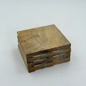 Ensemble de 4 sous-verres en bois avec des copeaux de résine colorés et une finition naturelle pour le thé et le café, logo personnalisé acceptable - Product Image 5