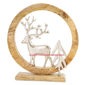 Estatuilla de ciervo moderna hecha a mano ESTRELLA DE Metal de madera acento marco Circular estatua de Reno rústico para mesa boda de Navidad - Product Image 2