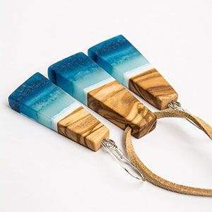 Handmade Wooden Resin Angel Earrings with Gold Foil <b>Black</b> White <b>Heart</b> Square Geometric Shapes Customizable Colors Wedding Decor - Product Image 4