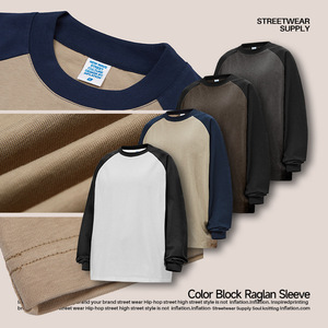 Roof Gallery Color Block Raglan Long Sleeve T Shirt 265G Cotton Jersey Plus Size Men's Streetwear Breathable O-Neck - Product Image 2