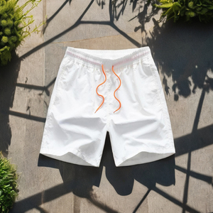 Pantalones cortos de verano informales para hombre, 100 gramos, tela transpirable con serigrafía, cordón medio sólido antiarrugas para servicio OEM - Product Image 1