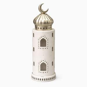 Lanterne marocaine en métal finition or blanc avec découpes complexes, lumière douce de bougie, élégante décoration de fête pour la maison, cadeau - Product Image 1