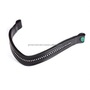 Banda de ceja de caballo de cuero acolchado doble cosida fuerte en cuero genuino negro o marrón con cristales de marca diamante Bling - Product Image 3