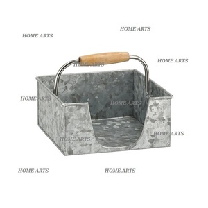 Porte-serviettes galvanisé de qualité supérieure avec poignées en bois, couleur grise, forme carrée, en vente - Product Image 5