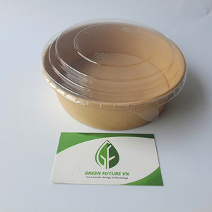 Disposable Kraft Paper Bowl with PET Lid 500ml 750ml 1000ml Round Snack Pizza Salad Food <b>Container</b> - Product Image 1