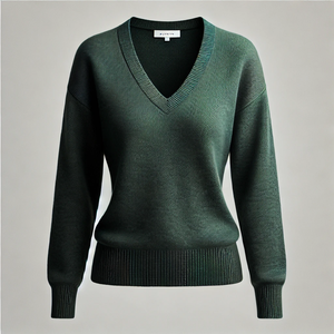 Pull en maille en viscose et coton pour femme, décontracté, à dentelle, respirant, uni, col en V, brossé, moelleux, hiver, automne - Product Image 1