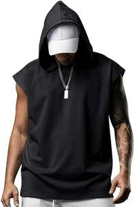 Pur coton hommes t-shirt solide légèrement goutte épaule côtelé poignets ourlet ample respirant décontracté haut de sport - Product Image 5