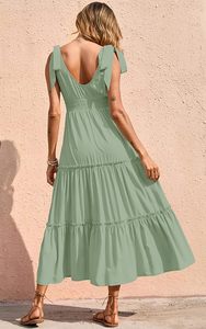 Vestido largo liso de rayón de verano para mujer, vestido Maxi de vacaciones informal suelto cómodo bohemio verde menta - Product Image 2