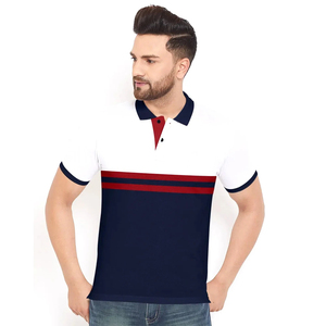 เสื้อโปโลชาย แขนสั้น ผ้าถัก ลายทาง สีกรมท่า แดง ขาว ทรงปกติ สไตล์ลำลอง - Product Image 1