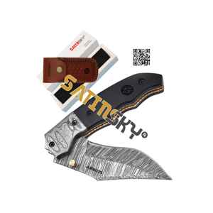 Cuchillo de bolsillo Damasco de 8,5 "con mango de madera Wengi, regalo de caza plegable, alto carbono 1095 + 15N20 - Product Image 2