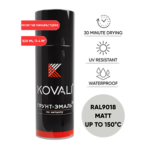 KOVALI 3 en 1 Aerosol en Spray, Imprimación, Esmalte, Protección Anticorrosión para Metal, Madera, Hormigón, Blanco Mate Papel Pintado RAL 9018 520ml - Product Image 1