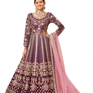 El último diseñador Faux Georgette bordado secuencia hilo trabajo Anarkali Vestido por Fab Zone - Product Image 1