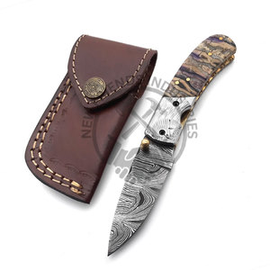 Couteau pliant multifonctionnel EDC haut de gamme couteaux d'extérieur survie noir haute dureté 60HRC acier damas couteau de poche noir - Product Image 3