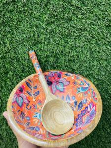 Cuenco de diseño de esmalte de madera de mango hecho a mano de alta calidad con cuchara de servicio pulida estilo de lujo moderno para regalos - Product Image 3