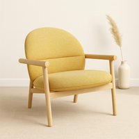 Fauteuil lounge scandinave avec structure en hêtre massif et siège et dossier rembourrés, fauteuil d'appoint moderne pour salon, meubles de maison
