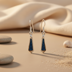 Boucles d'oreilles pendantes en argent 925 pour femmes avec diamant bleu, design géométrique tendance, style classique et religieux pour mariage ou fête - Product Image 3