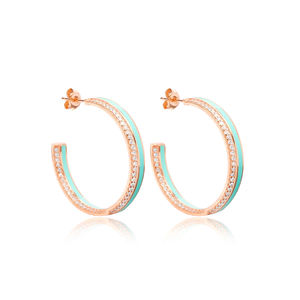 Pendientes de aro de piedra CZ transparente esmaltado de Color azul claro, joyería de plata esterlina 925 hecha a mano turca - Product Image 5