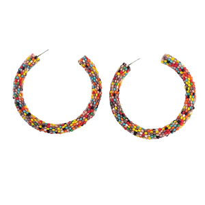 Experts en vente de style classique 6 cm de diamètre brodé à la main perlé fête porter des boucles d'oreilles créoles pour femmes - Product Image 1