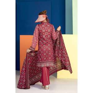 Ajrak Print Ladies Suits 2 Pieces, Pakistan Kameez and Shalwar, Ajrak Style Fancy Embroidered Lawn Suit - Product Image 5