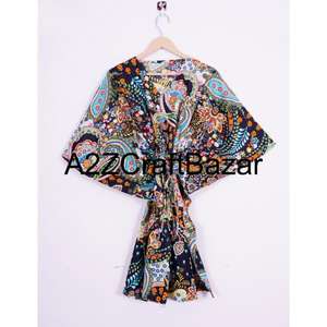 Kaftan mi-long en coton fait main pour femmes, couvre-plage, été, bohème, ample, décontracté, respirant, écologique, confort avant - Product Image 1