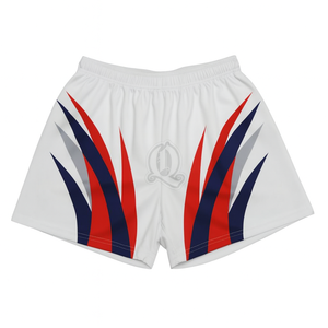 Shorts de rugby sublimés en gros, motif rayé orange, polyester, vêtements d'entraînement pour équipe, shorts pour hommes et jeunes - Product Image 6