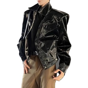 Veste en cuir véritable pour hommes Veste en cuir à épaules brillantes Automne Streetwear Biker en cuir véritable Top à manches longues Vêtements pour hommes - Product Image 6