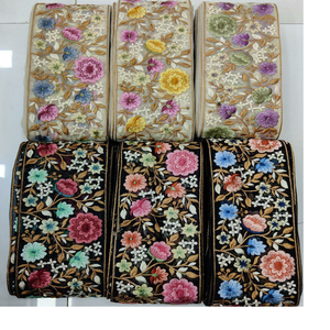 Bordado floral hecho a medida, en dos colores, con diseños florales para varios propósitos, ancho de 3,5 pulgadas - Product Image 1