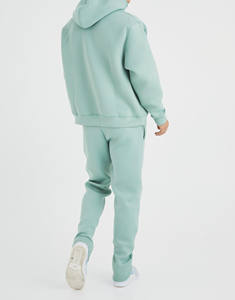 ชุดวอร์มซิปผู้ชายคุณภาพสูง น้ำหนักมาก พิมพ์โลโก้ได้ตามต้องการ 2 ชิ้น สไตล์สตรีทแวร์ลำลองสำหรับฤดูหนาว ผ้าคอตตอน 220 กรัม แบบเรียบ สีพื้น เสื้อฮู้ดและกางเกงขายาว - Product Image 2