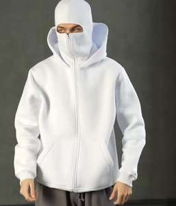 Drop Shoulder French Terry Streetwear Unisex Ninja Balaclava <b>Hoodie</b> Double Hood Full <b>Zip</b> <b>up</b> Double Layered - Product Image 1