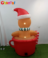 Tazza di Cioccolata Calda con Cappello da Babbo Natale e Luci LED Integrate, Decorazione Gonfiabile per Giardino e Cortile