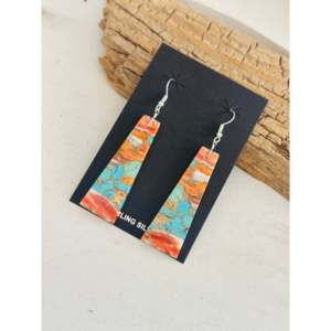 Pendientes Colgantes Geométricos Chapados en Oro con Diamantes y Turquesa Hechos por Artesanos Navajo, con Placa de Plata Esterlina para Bodas - Product Image 3
